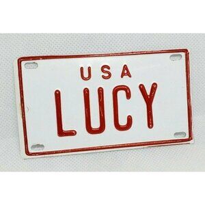 U.S.A Lucy Personalized White & Red Mini Collectible Bike License Plate